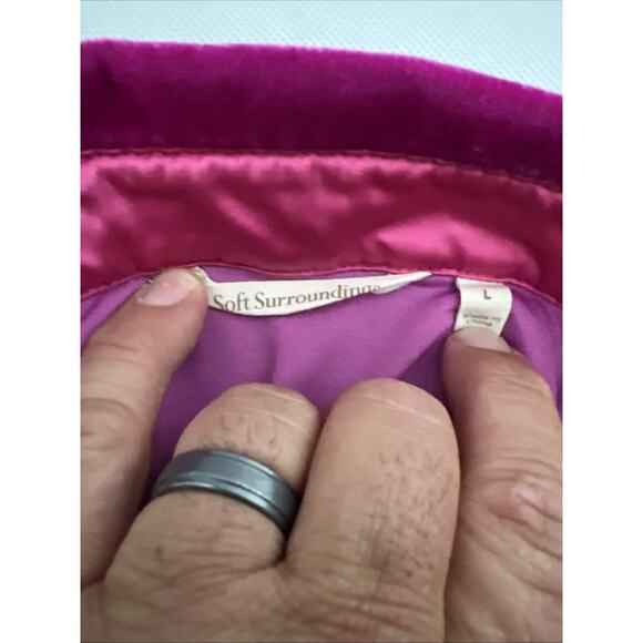 Soft Surroundings Shirt Womens L Crushed Velvet Pink Button Up Top Velour - Picture 4 of 7